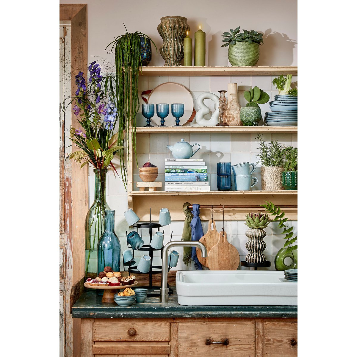 Rioja Fles Vaas - H50 x Ø15 cm - Gerecycled Glas - Groen - Afbeelding 9