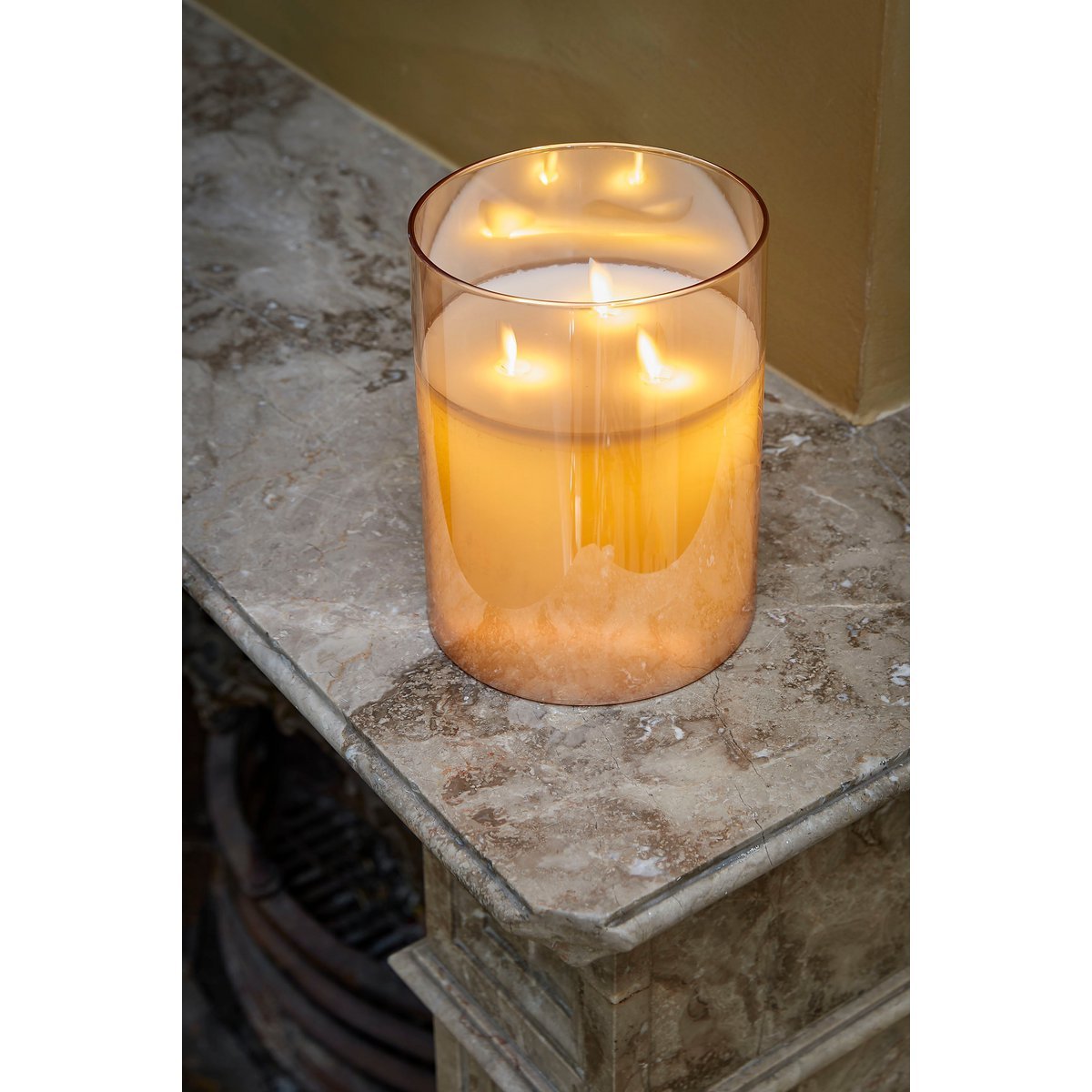 LED Kaars - H20 x Ø15 cm - Glas/Wax - Goud - Afbeelding 4