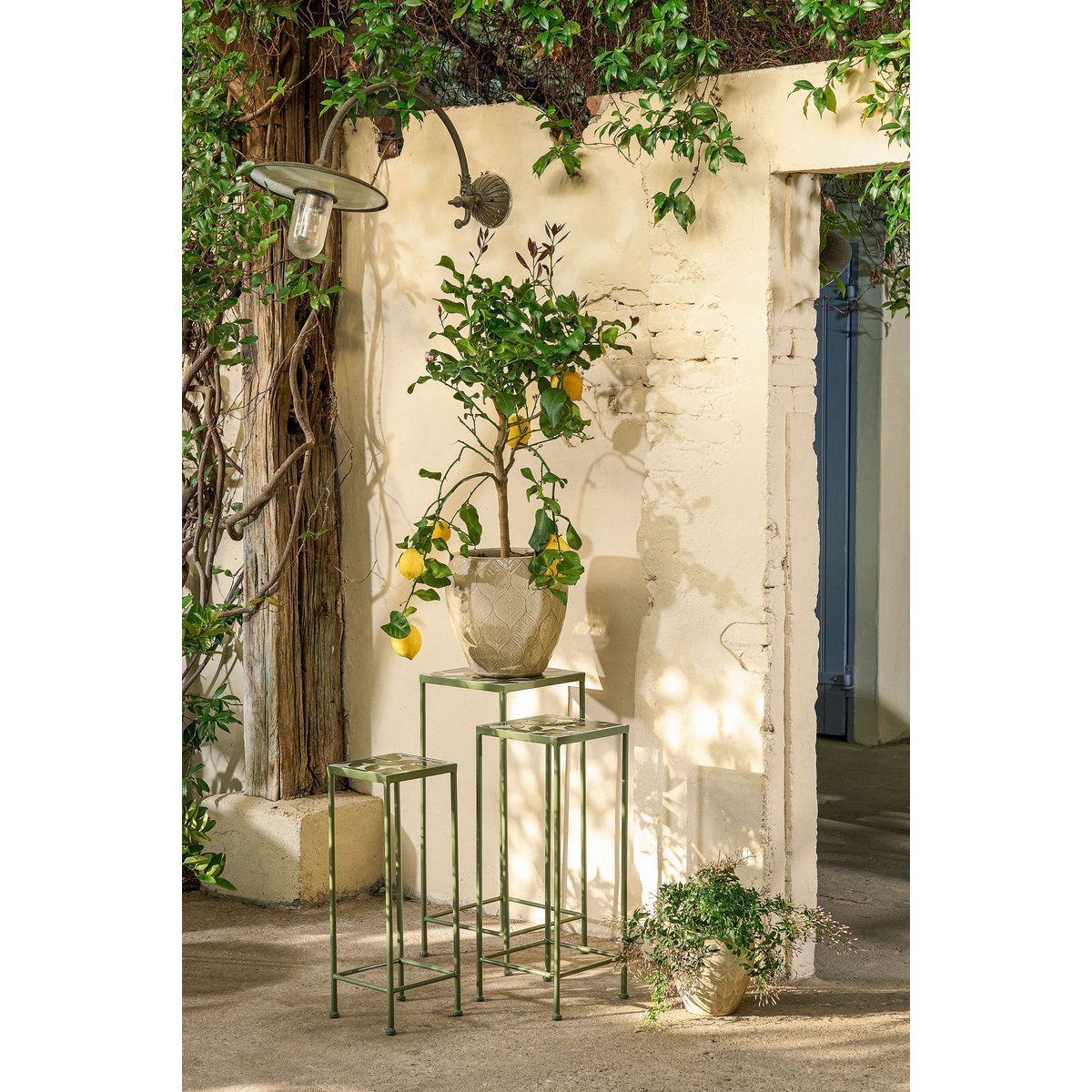 Bologna Bijzettafel Buiten - Set van 3 - L28 x B28 x H67 cm - Metaal - Donkergroen - Afbeelding 5