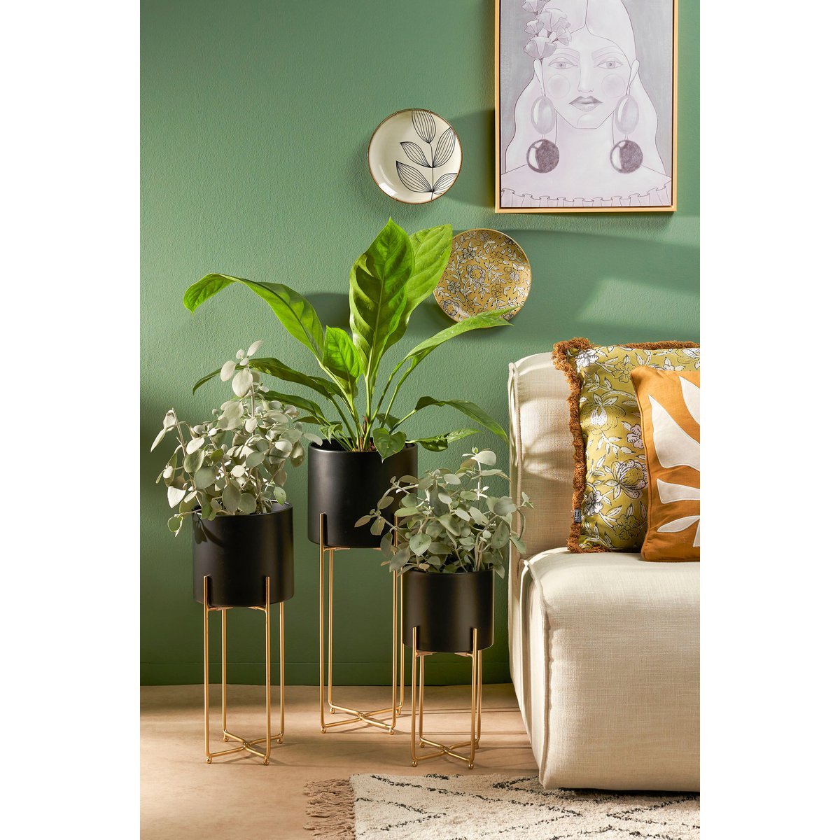 Aries Bloempot op Standaard - Set van 3 - H58 x Ø24 cm - Zwart - Afbeelding 6