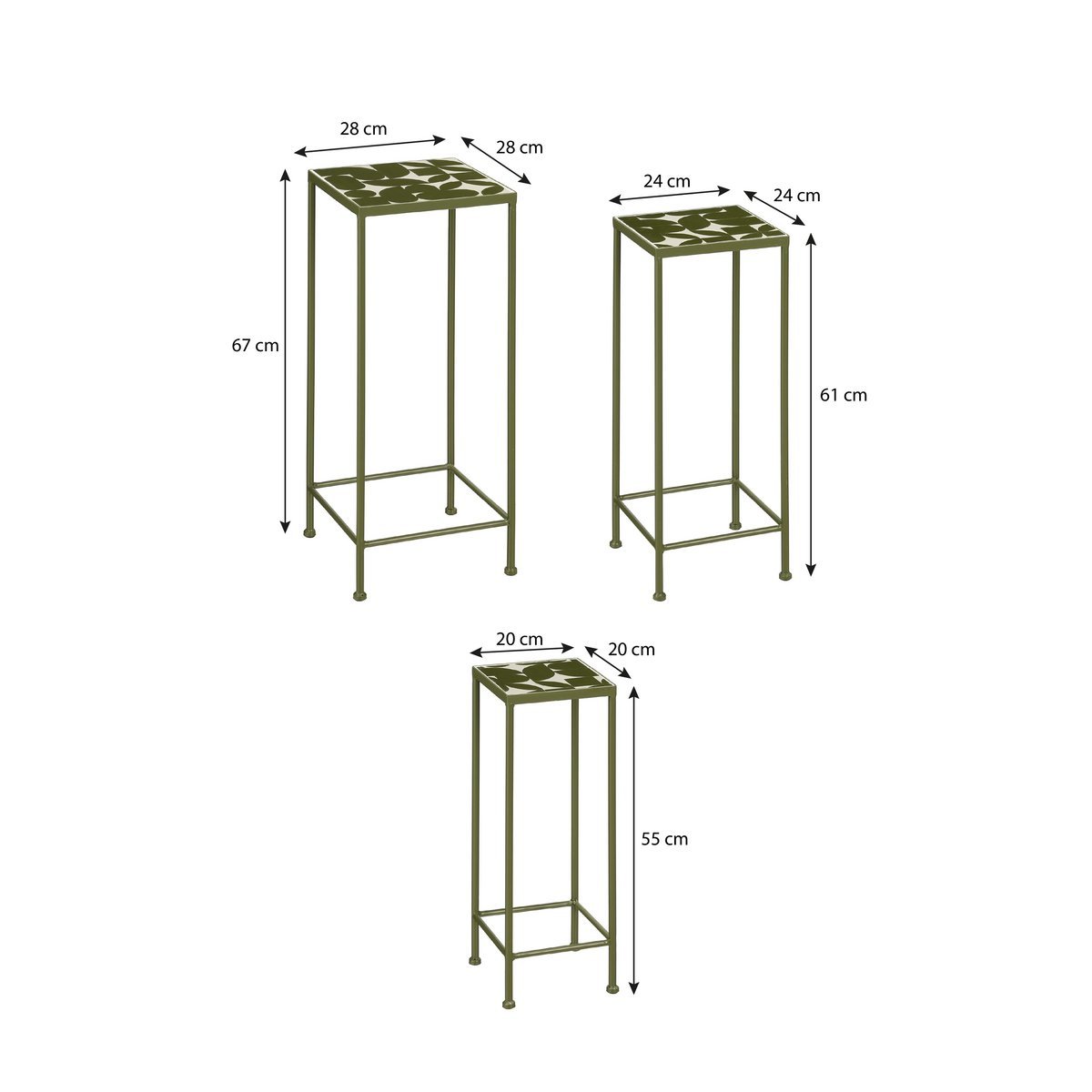 Bologna Bijzettafel Buiten - Set van 3 - L28 x B28 x H67 cm - Metaal - Donkergroen - Afbeelding 4