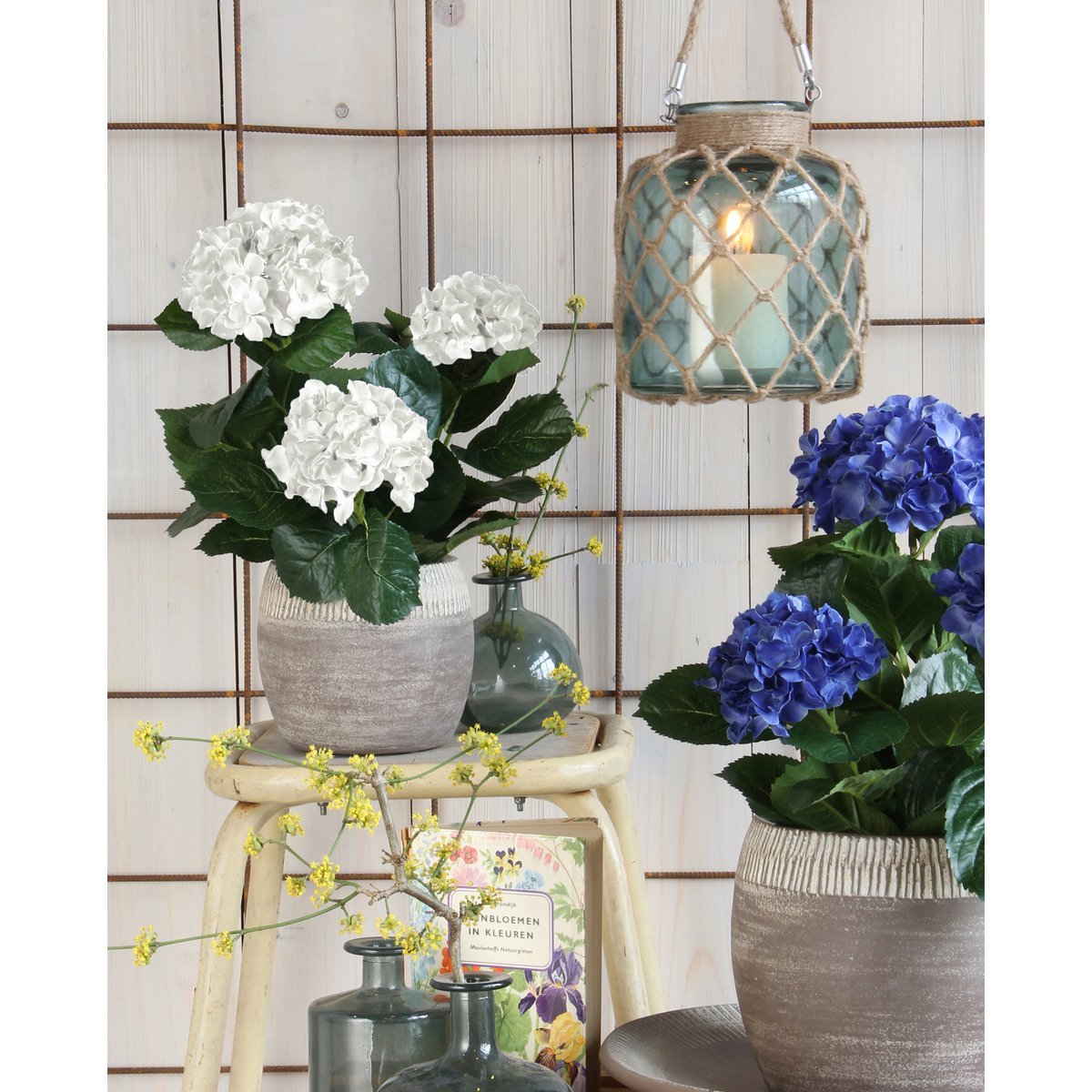 Hortensia Kunstplant in Bloempot Stan - H45 x Ø45 cm - Wit - Afbeelding 6