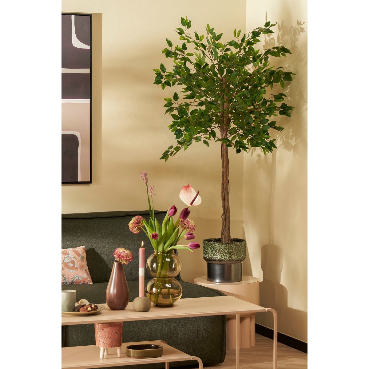 Ficus Kunstplant in Bloempot - H150 x Ø50 cm - Groen - Afbeelding 5